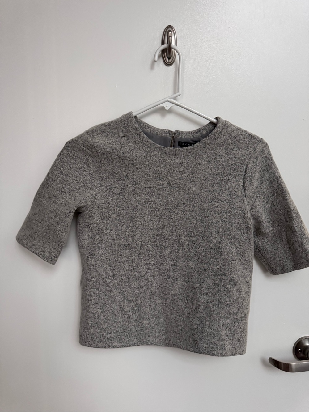 Theory Gray Textured Wool-Blend Top